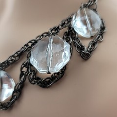 Cg Signed Gun Metal Gray Chain Acrylic And Glass Beaded 19″ Necklace