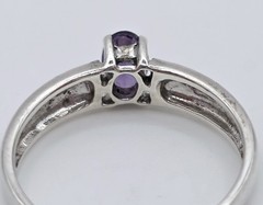 Vintage 925 Sterling Silver Oval Amethyst Solitaire Ring Size 7.25 Minimalist