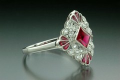 Lovely Floral 1.0 TCW Ruby & Lab Diamond Art Deco Style Engagement Ring
