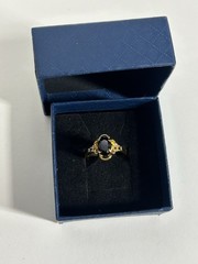 Vintage Black Cubic Zirconia Ring Gold Plated Womens Size 6.5