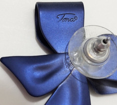 Vtg Tona Bow Ribbon Rhinestones Blue Satin Metal Brooch Earring Demi Parure Set
