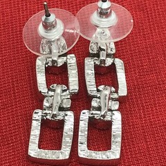 Vintage Silver Tone Black Onyx & Clear Cubic Zirconia Pave Pierced Earrings