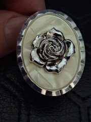 Vintage Scarf Ring Clip Western Germany Jewelry 3D Rose Flower Floral Tone