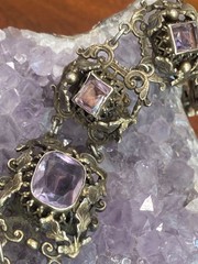 Antique Austro-Hungarian 800 Silver Filigree Amethyst Panel Bracelet – 38.56g 8”