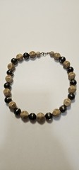 Bead Necklace Tan, Silver-Toned 18″