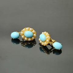 B.A. Ballou & Co Victorian Revival Turquoise & Pearl Earrings