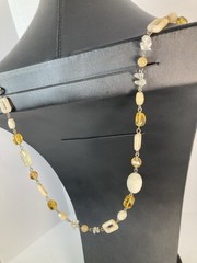 Long 42 inch Artisan Made Necklace Quartz Citrine Stones Gold And Silver Tone