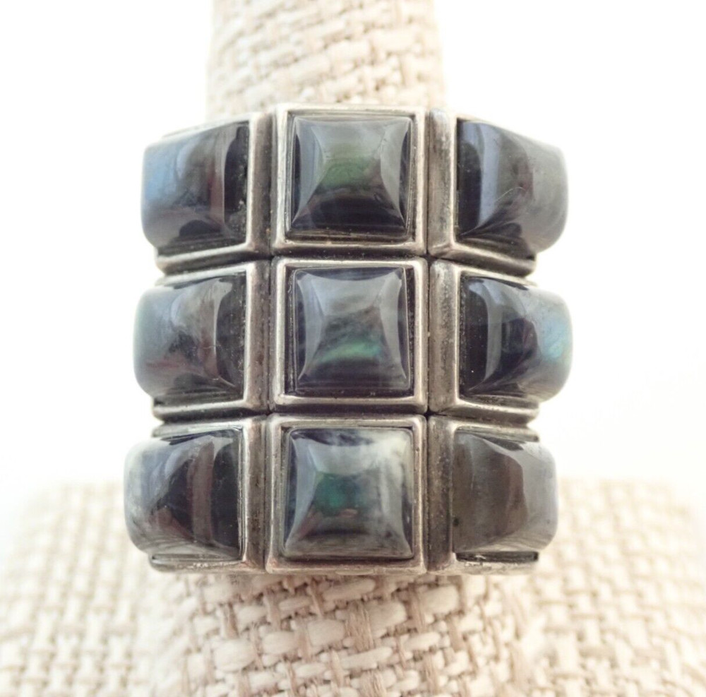 Vintage David Andersen D-A Signed Norway BIG Modernist Labradorite Sterling Ring