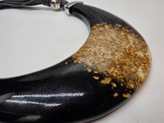 Chunky Black Resin Gold Leaf Statement Bib Necklace | Modern Art Jewelry |