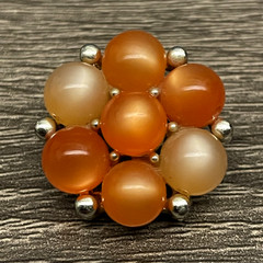 Vintage LISNER Orange & Peach Moonglow Beads Set in Silver Tone Clip On Earrings
