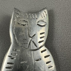 Vintage Cat Brooch Modernist Silver Tone Artisan Abstract Figural Pin