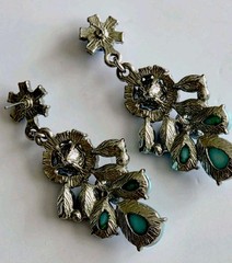 Vintage Ice Blue Sparkling Earrings Rhinestones- No Stones Missings-Drop 2.25 In