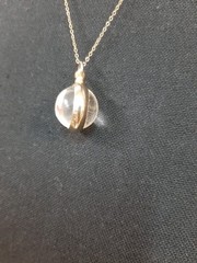 Vintage Mustard Seed Pendant in glass or acrylic ball. Goldtone fitting & chain.