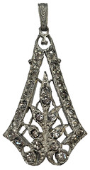 Antique Lavalier Art Nouveau Rhinestone Paste Silver Tone Filigree Pendant
