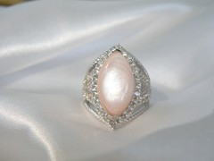 Large Sterling Silver 925 Pink MOP White Topaz Statement Ring Size 7