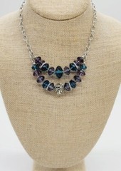 Napier Silver tone Necklace Multicolored Blue Lucite Beads Vintage 21 in