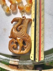 VINTAGE CARVED JADE PHOENIX DRAGON PENDANT JADE GEM BEAD WIRE NECKLACE SET OOAK