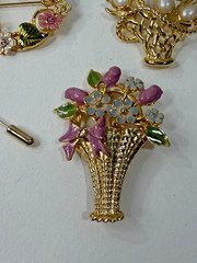 Vintage Flower Brooch Lot of 4 Gold Tone Enamel Faux Pearl Rose Estate Jewelry