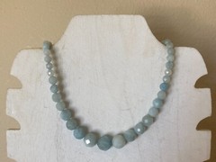Vintage Faceted Aquamarine Graduated Bead Necklace w/925 Hook Clasp – 18″