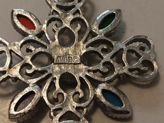 Vintage Avon Silver Tone Filigree Cross Necklace with Faux Gemstones – 24 inch
