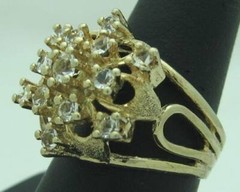 BEAUTIFUL VINTAGE ESTATE WHITE STONE STERLING SILVER VERMEIL SNOWFLAKE RING, 8
