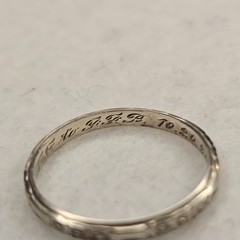 Antique 1934 Ostby Barton 14K White Gold Art Deco Wedding Band Engraved Sz 6