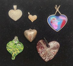 Vintage Heart Pendant Lot Mixed Materials And Styles