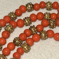 Vintage Les Bernard Necklace Natural Salmon Coral Bead 29” Opera Length Rare 60s