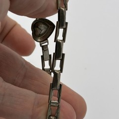 Vintage 60s Made Japan Silver Sapphire Glass Heart Childs Expandable Bracelet