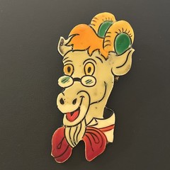 Vintage 1940s GERMANY Celluloid Brooch Pin Cartoon Goat Wearing Glasses Bow Tie
