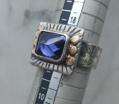 Vintage Studio Ring Brutalist Sterling Silver 925 Sapphire Modernist