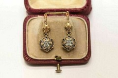 Art Deco Style Round Lab Created Diamond 14K Yellow Gold FN Drop/Dangle Earrings