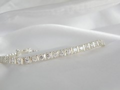 Sterling Silver 925 Cubic Zirconia Bar Link Tennis Bracelet 7.5″
