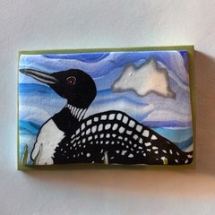 Paper Moon Polymer Clay Loon Brooch Hand Painted Maine Folk Art Nature Pin