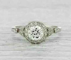Art Deco Style Round Cut Lab Created Diamond Engagement Ring 14K White Gold FN
