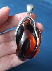 MODERN LARGE Baltic Amber Abstract Sculpted Sterling Silver Pendant Staement