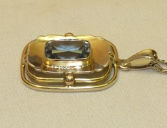 Antique Art Deco 835 Silver & Blue Spinel Pendant Necklace 19 1/2″ Snail Chain