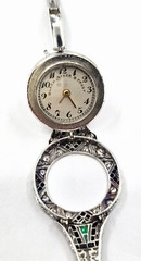 Important Deco Black, Starr & Frost Platinum Diamond Emerald Bracelet Wristwatch