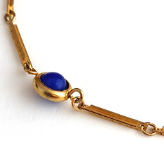 Vintage Gold Tone Long Link Chain Necklace Encased Navy Blue Bead Stations 15”