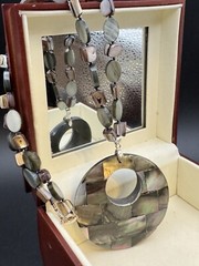 Vintage Mother Of Pearl & Abalone Coin Necklace With Large Shell Pendant
