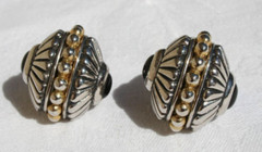 Modernist Earrings Clip-on Black Cabochon Silver Gold Tone MCM