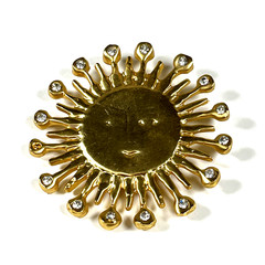 Beautiful Large Sun Face Brooch Rays Rhinestones 2.8″ Modernist