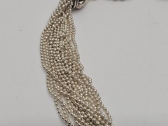 Multi Strand Silver 925 Bead Necklace Amber Glass Front Clasp Statement 17.5 in
