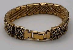 Vintage Gold Tone Filagree Link Open Work Slide Over Woven 7″ Mesh Bracelet Gift