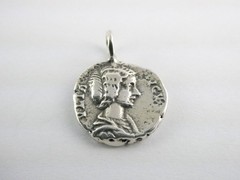 Vintage Faux Denarius Julia Domna Coin Cast Pendant 925 2.8g 7/8 Inch Length
