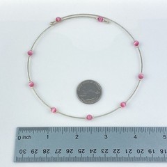Pink Cat’s Eye Tension Wire Necklace | Vintage Sterling Silver | 16″