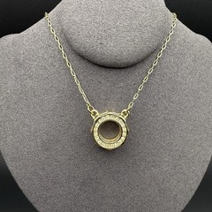 Vintage Gold Tone Glass Charm Rhinestone Halo Pendant Necklace Adjustable Chain