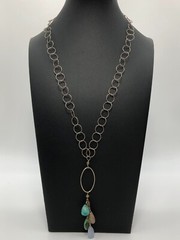 Delicate Sterling Silver Round Link Lavaliere Necklace Glass Dangles Vintage