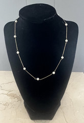 Vintage 14K Yellow Gold & Genuine Pearl Station Necklace 17 1/2″ Long