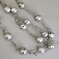 Vintage Mexican Wedding Lasso Necklace Silver Tone Filigree Ball Link Chain 72″